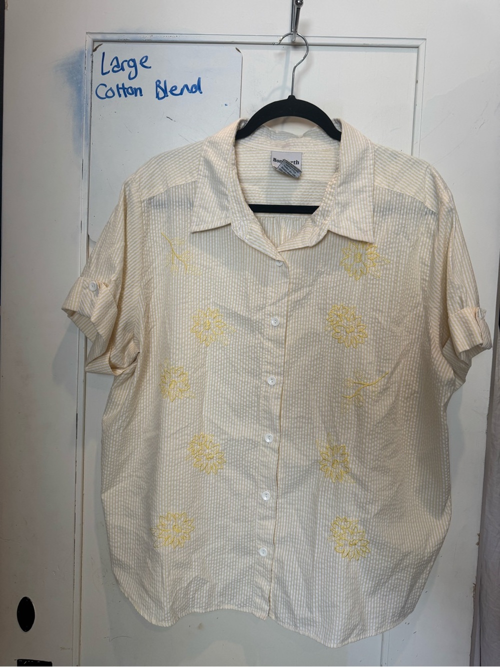 BonWorth Cream and Pale Yellow Striped Button-Up Shirt